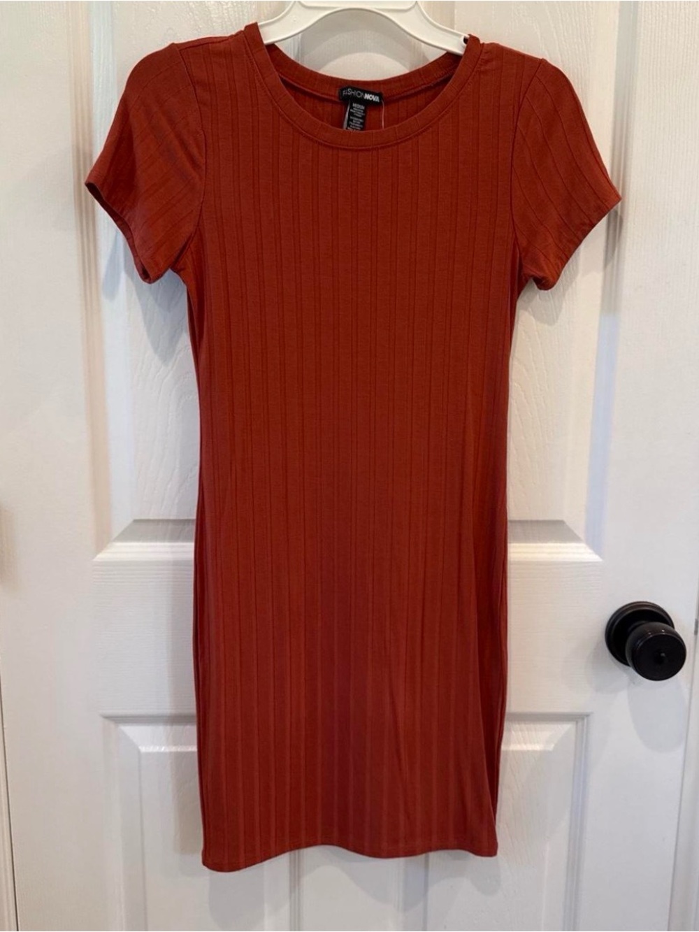 Fashion Nova Ribbed Short Sleeve Bodycon Dress - Rust